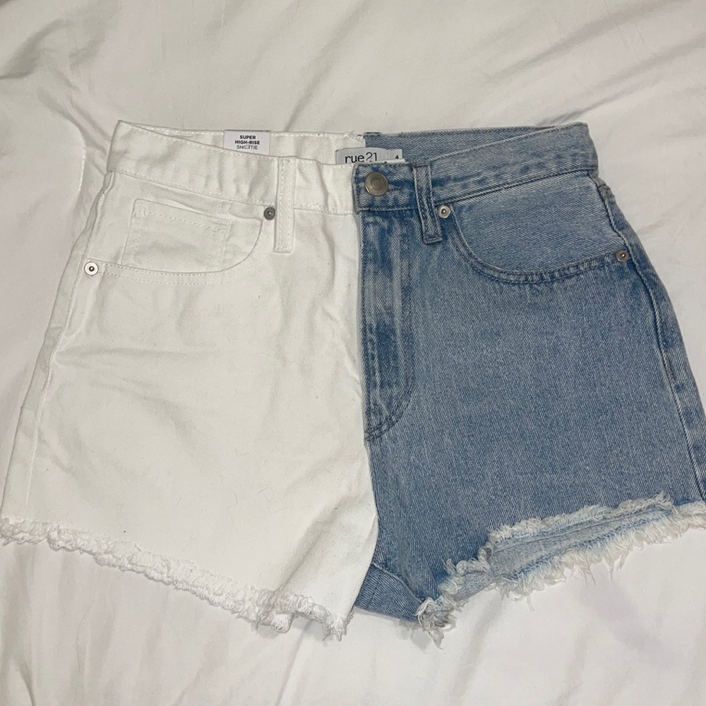 Denim and white denim shorts